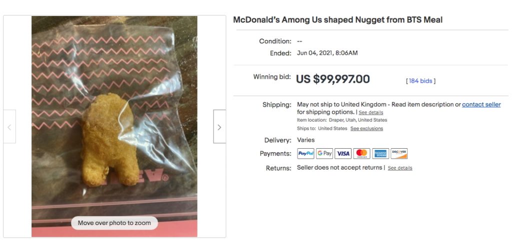 An ‘Among Us’ Chicken Nugget From A BTS Meal Sold For $99,997